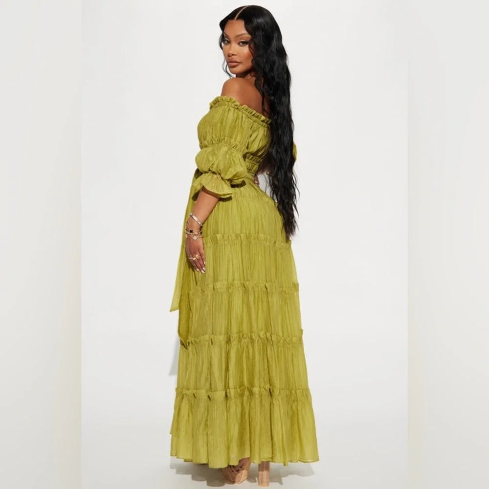Fashion Nova Off-Shoulder Maxi Dress in Olive Green - Picture 3 of 4